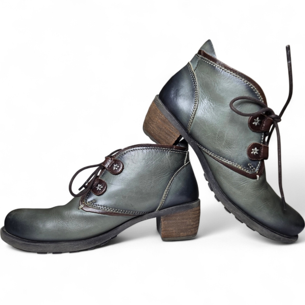 Pikolinos Le Mans Stylish Green Leather Lace Up Ankle Boots Size 37
